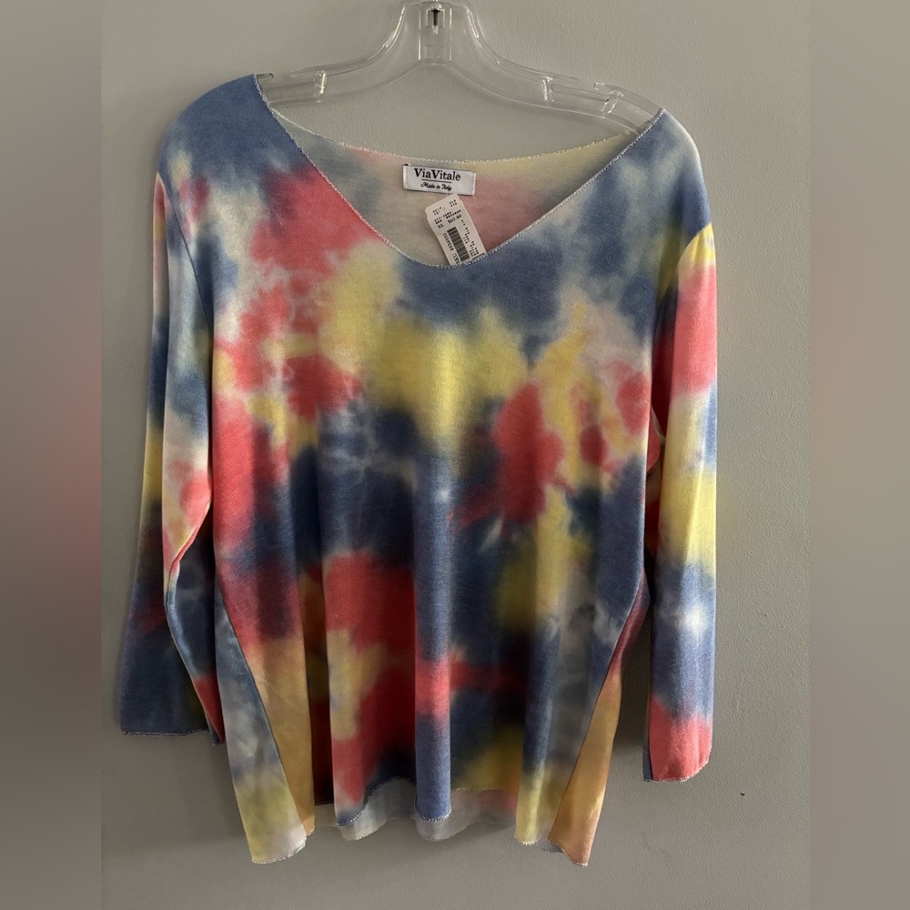 Via Vitale Italian Multicolor Tie-Dye V-Neck Sweater XL